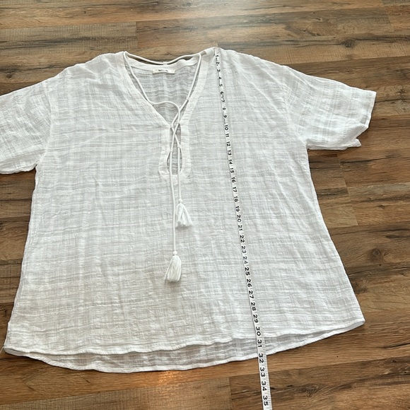 LALAVON  WOMENS LACE UP TUNIC TOP SHORT SLEEVE WHITE LIGHTWEIGHT SIZE LARGE - Picture 6 of 11